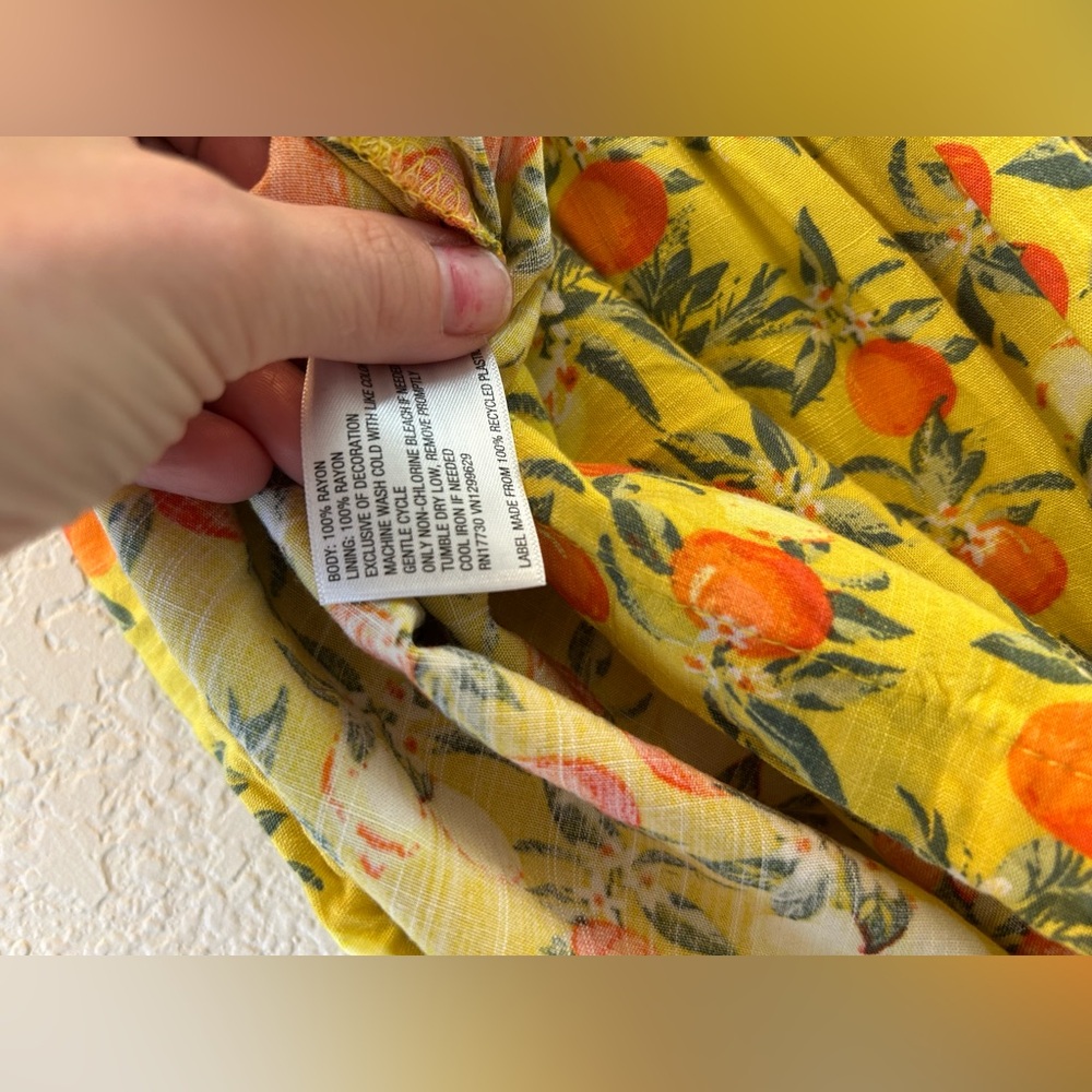 Yellow Citrus Fruit Button-Front Romper linen feel - Picture 5 of 5